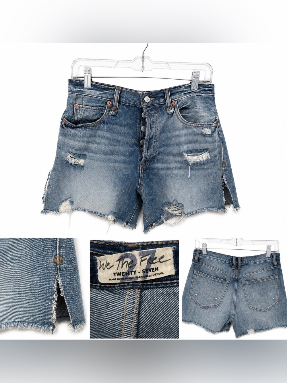 Free People 'We The Free' Distressed Denim Shorts in Faded Blue